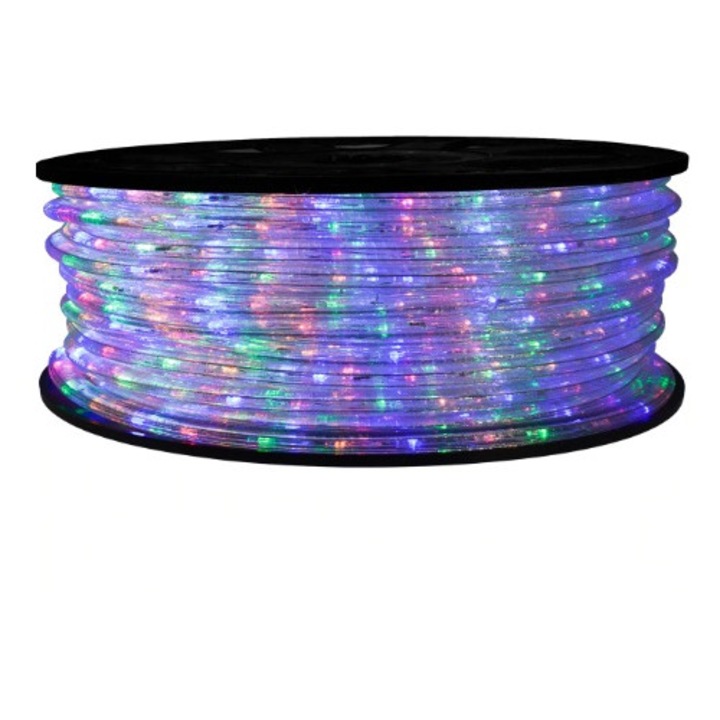 Rola Furtun Luminos cu Led Multicolor 100 Metri + Alimentator Priza Inclus