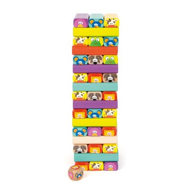 Joc Jenga, Small Foot, Lemn, Model animale, Multicolor