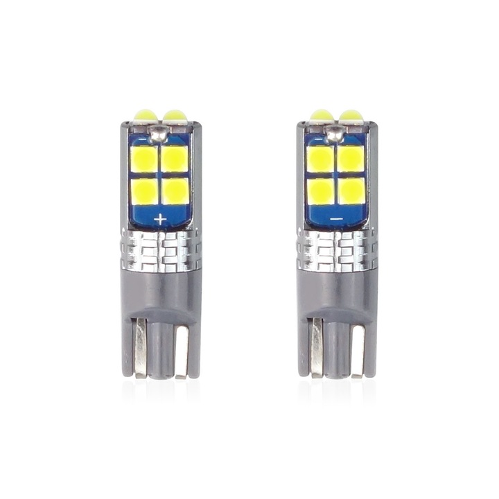 Комплект диодни крушки Amio, LED CANBUS, 10SMD 3030, T10 W5W, Бял, 12V / 24V, 02447