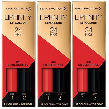 Pachet 3 x Max Factor Lipfinity, 026 So Delightful, 2.3 ml Pachet 3 x Max Factor Lipfinity, 026 So Delightful, 2.3 ml