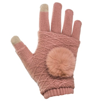 Set Manusi Touchscreen 2 in 1, Winter Stripped Gloves, Roz Set Manusi Touchscreen 2 in 1, Winter Stripped Gloves, Roz