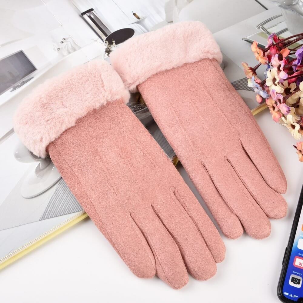 Manusi Touchscreen, Cu Blana, Winter Gloves, Roz