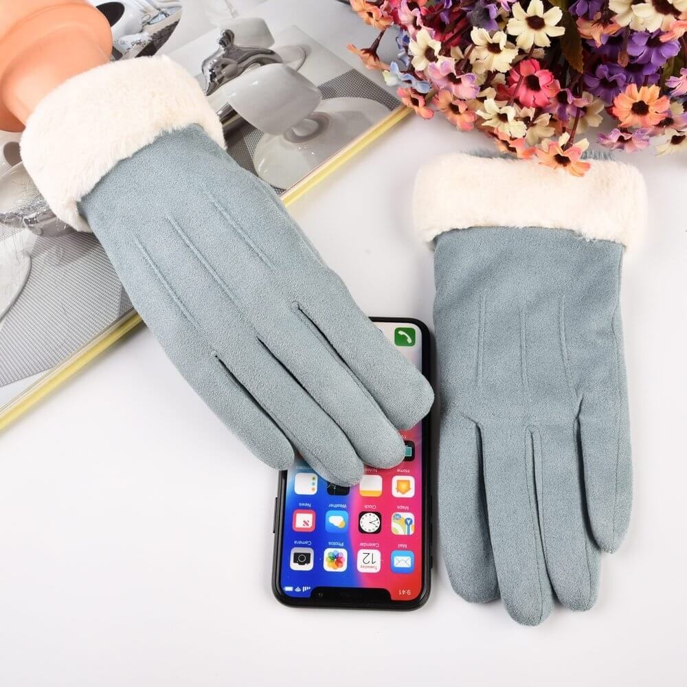 Manusi Touchscreen, Cu Blana, Winter Gloves, Albastru