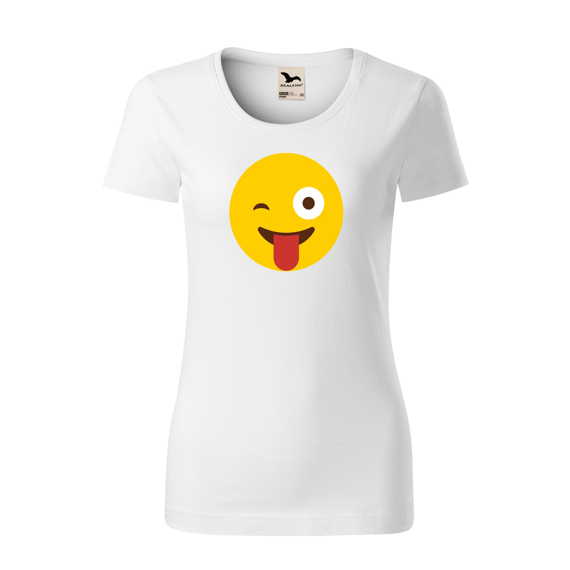 Tricou dama clasic, Malfini, Emoji Tongue Out, Alb, M