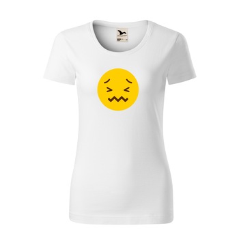 Tricou dama clasic, Malfini, Emoji Not Feeling Good Face, Alb, XS Tricou dama clasic, Malfini, Emoji Not Feeling Good Face, Alb, XS