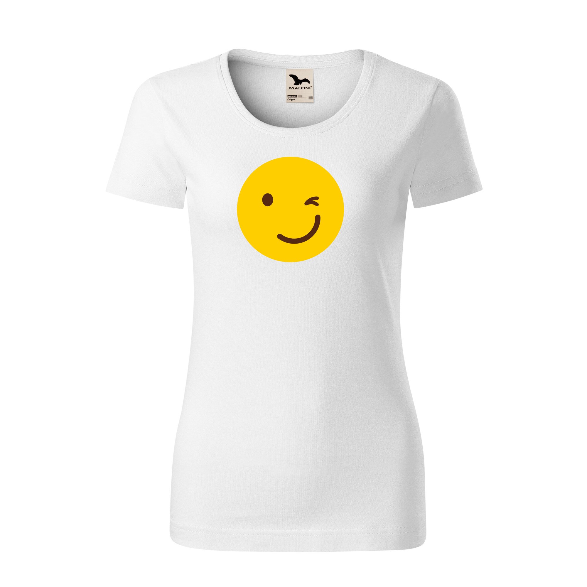 Tricou dama clasic, Malfini, Emoji Ok Face, Alb, S