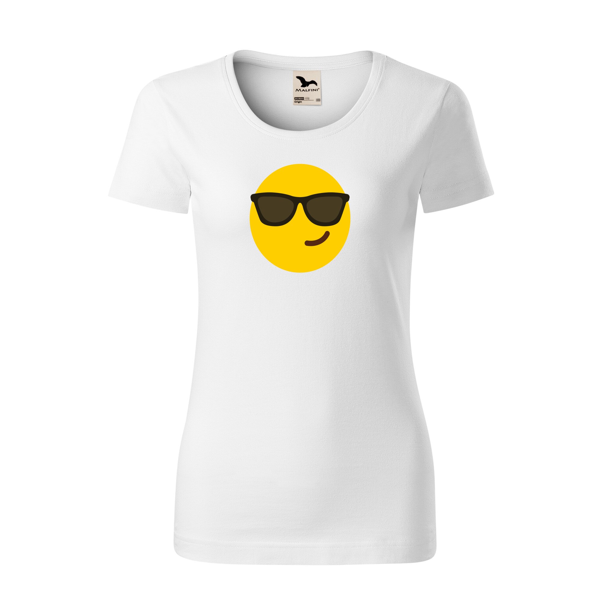 Tricou dama clasic, Malfini, Emoji Cool Face, Alb, L