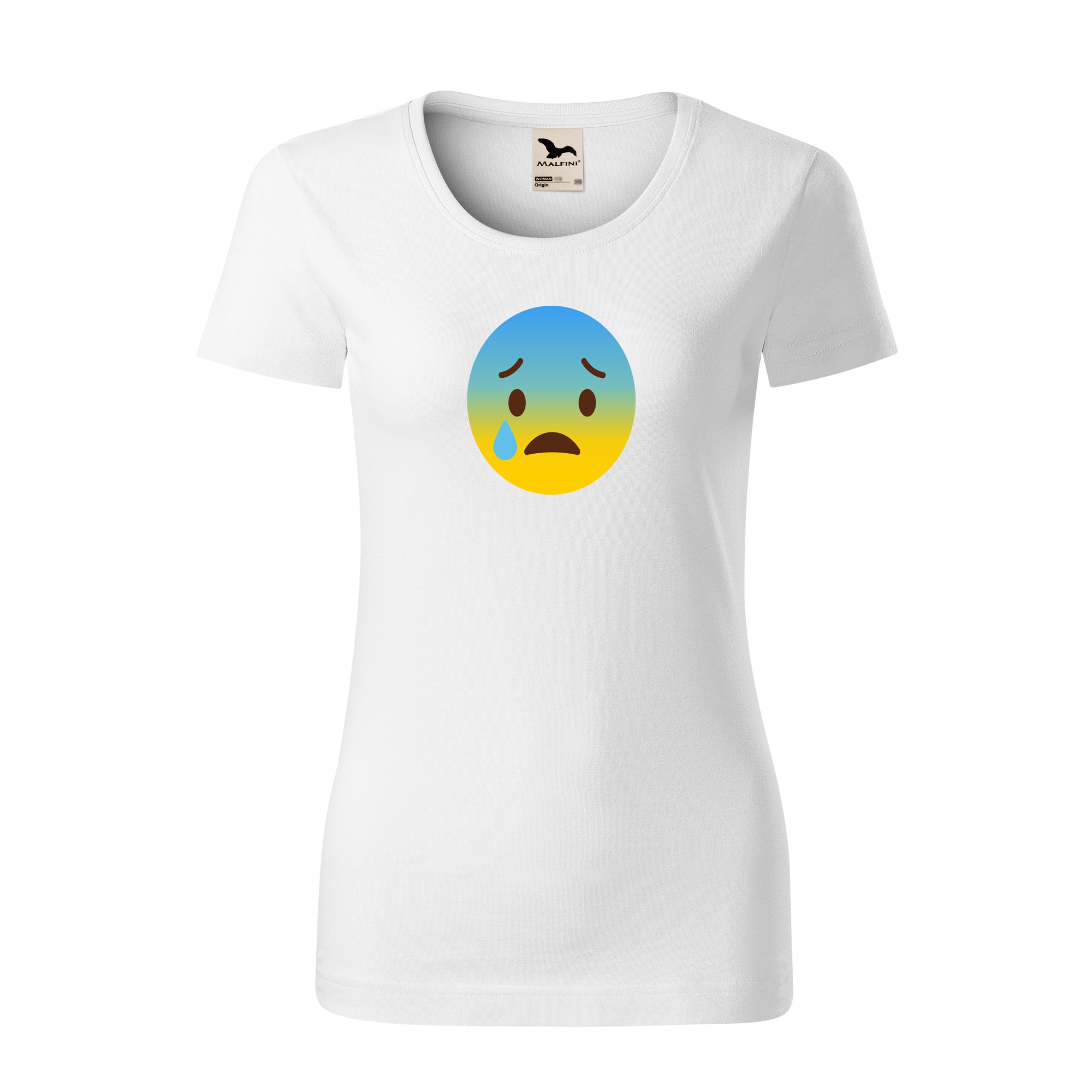 Tricou dama clasic, Malfini, Emoji Depressed with Tears Face, Alb, S