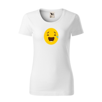 Tricou dama clasic, Malfini, Emoji Laughing with Joy Face, Alb, XS Tricou dama clasic, Malfini, Emoji Laughing with Joy Face, Alb, XS