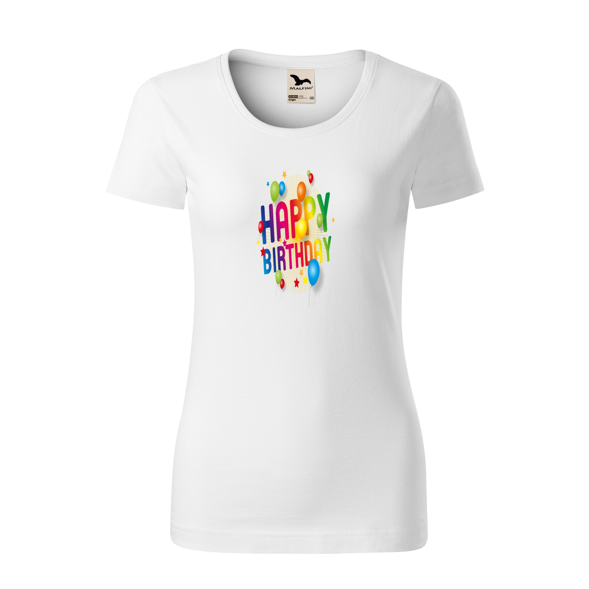 Tricou dama clasic, Malfini, Happy Birthday, Alb, L