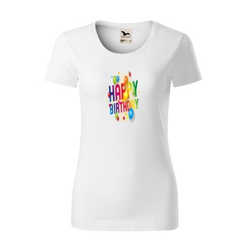 Tricou dama clasic, Malfini, Happy Birthday, Alb, XS Tricou dama clasic, Malfini, Happy Birthday, Alb, XS