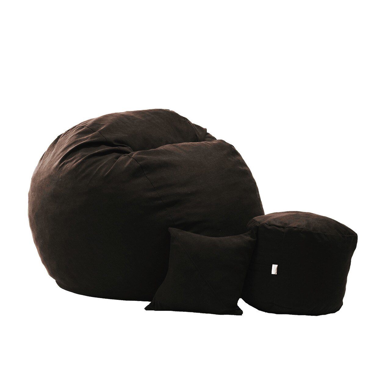 Fotoliu Pufrelax King Size, otoman si perna decorativa Dark Chocolate (Gama Premium Textil) umplut cu fulgi de burete memory mix