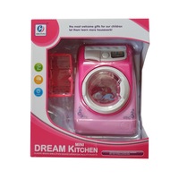 Jucarie de rol, masina de spalat de jucarie, Mini Dream Kitchen, cos de rufe si 2 umerase incluse, cu lumini si sunete, Roz