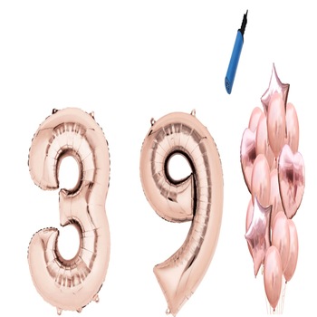 Set 16 baloane aniversare 39 ani, Roz gold Set 16 baloane aniversare 39 ani, Roz gold