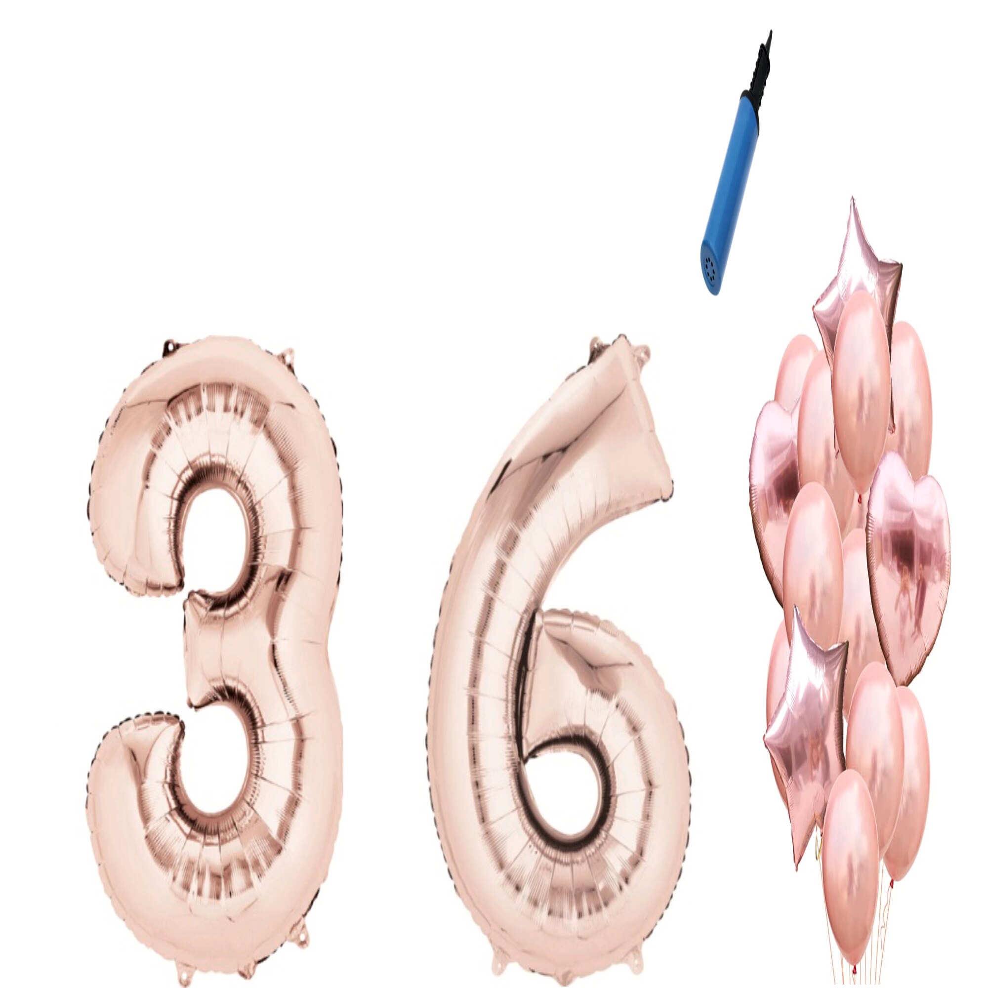 Set 16 baloane aniversare 36 ani, Roz gold