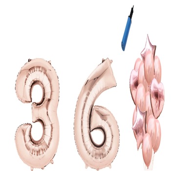 Set 16 baloane aniversare 36 ani, Roz gold Set 16 baloane aniversare 36 ani, Roz gold