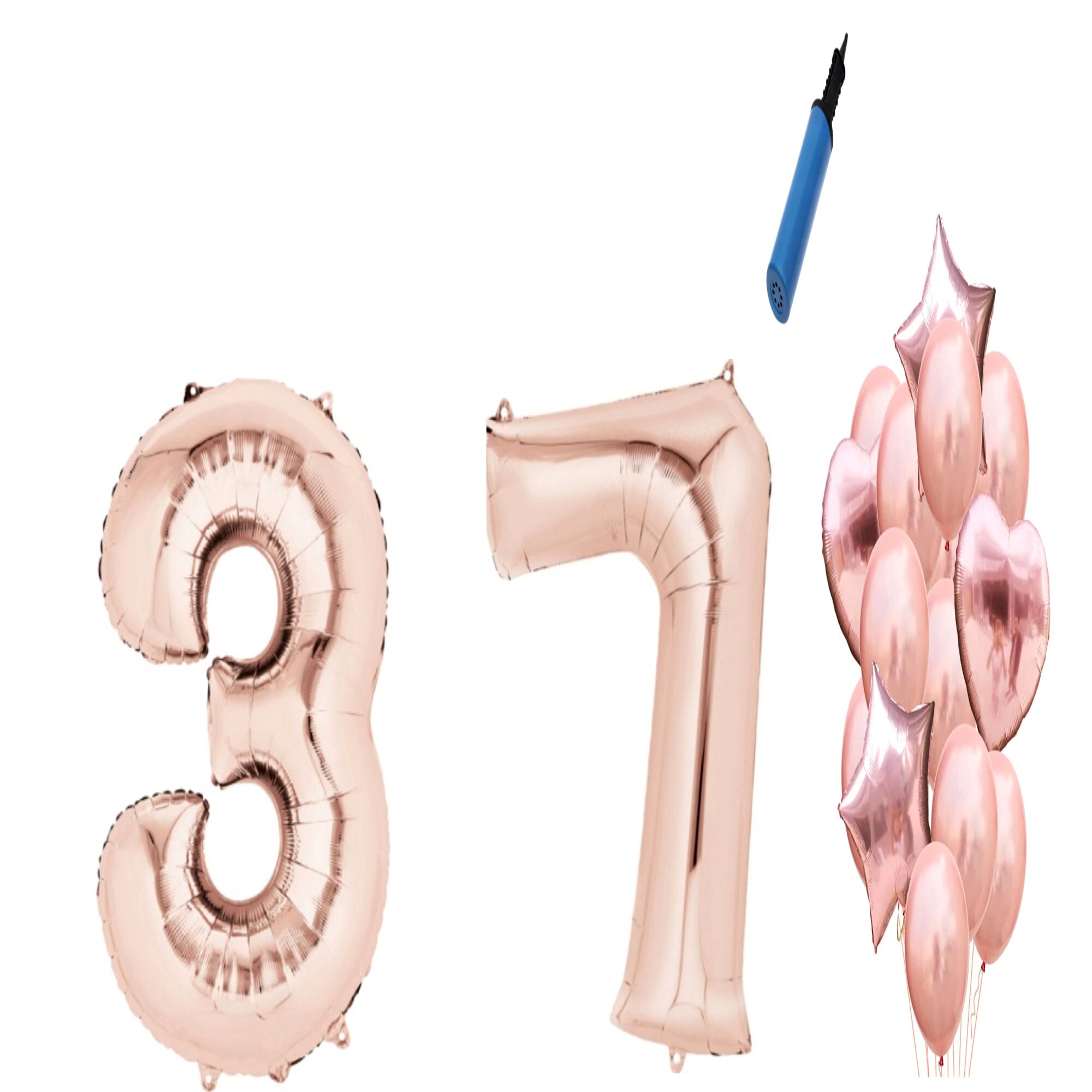 Set 16 baloane aniversare 37 ani, Roz gold