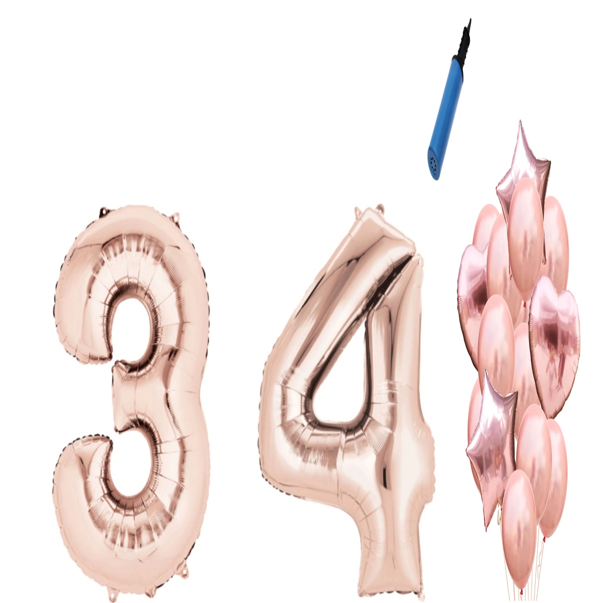 Set 16 baloane aniversare 34 ani, Roz gold