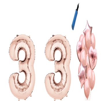 Set 16 baloane aniversare 33 ani, Roz gold Set 16 baloane aniversare 33 ani, Roz gold
