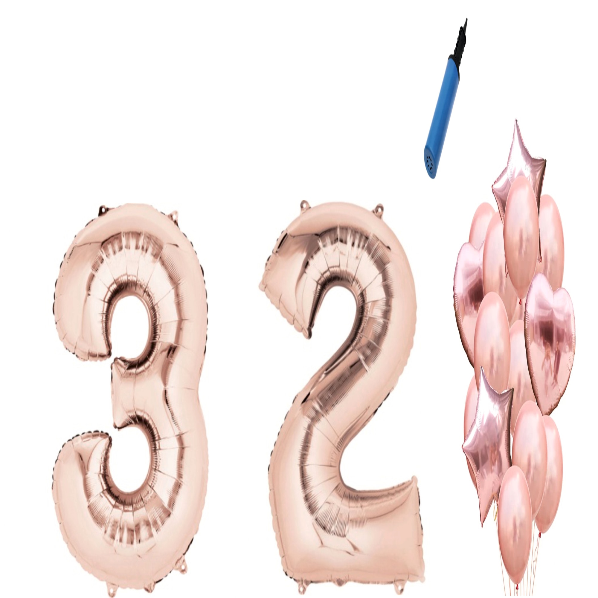 Set 16 baloane aniversare 32 ani, Roz gold