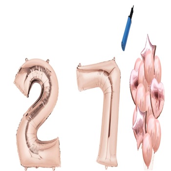 Set 16 baloane aniversare 27 ani, Roz gold Set 16 baloane aniversare 27 ani, Roz gold