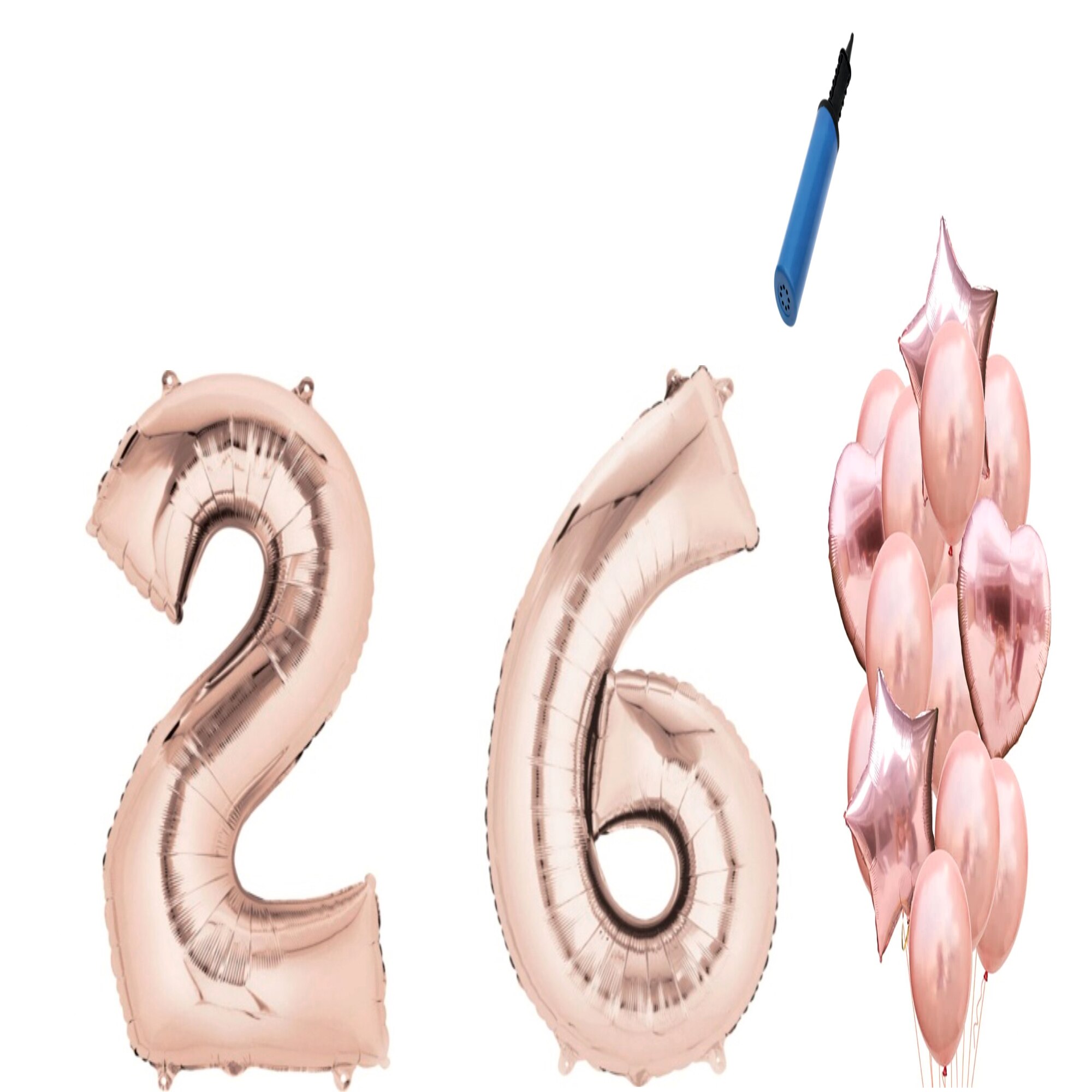 Set 16 baloane aniversare 26 ani, Roz gold