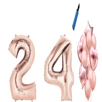 Set 16 baloane aniversare 24 ani, Roz gold Set 16 baloane aniversare 24 ani, Roz gold