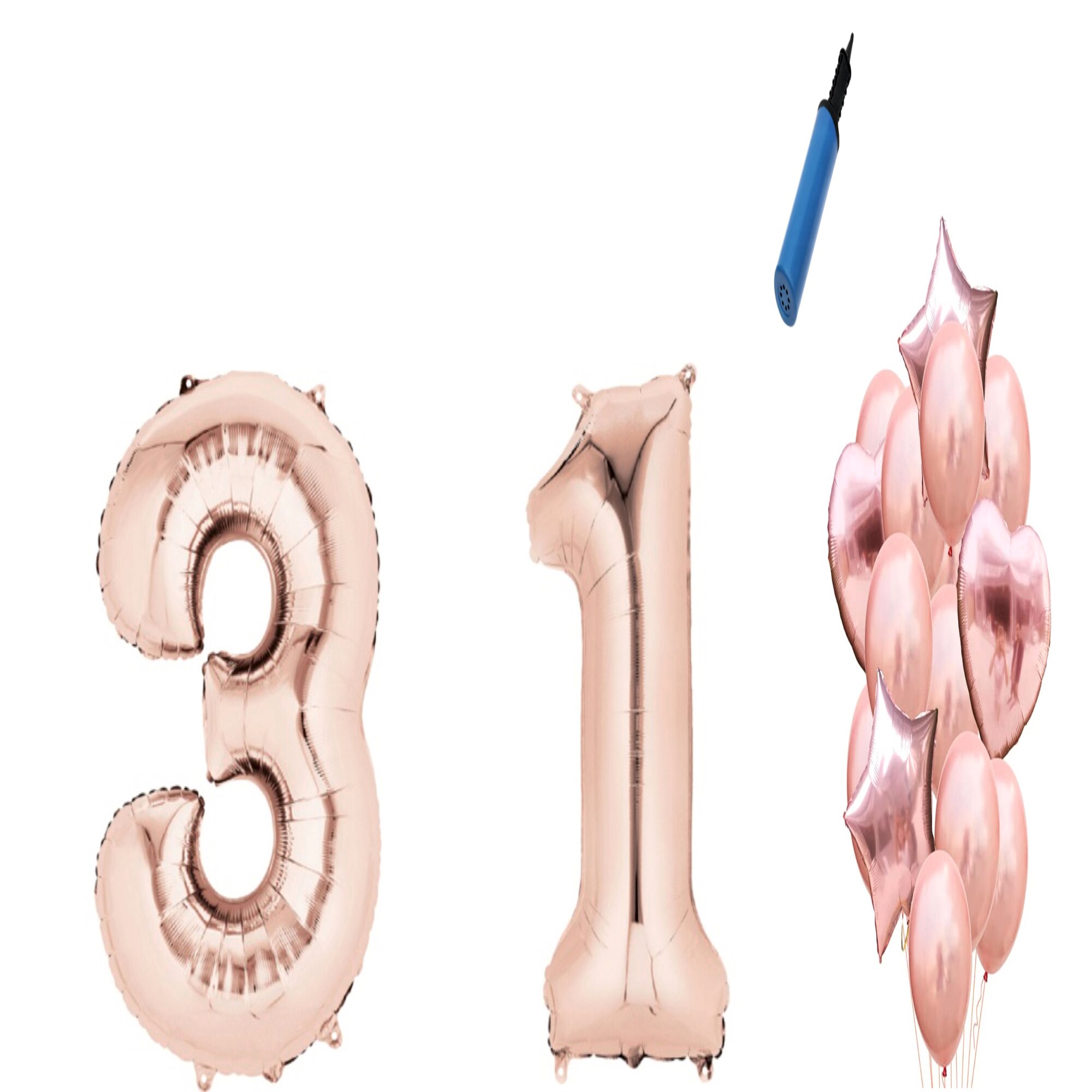 Set 16 baloane aniversare 31 ani, Roz gold
