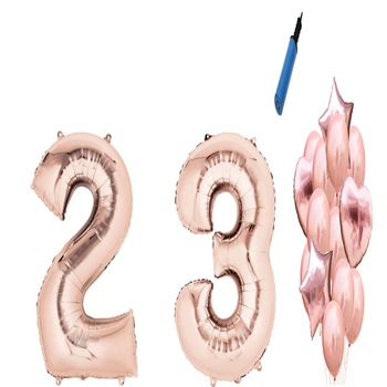 Set 16 baloane aniversare 23 ani, Roz gold Set 16 baloane aniversare 23 ani, Roz gold