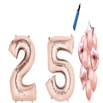 Set 16 baloane aniversare 25 ani, Roz gold Set 16 baloane aniversare 25 ani, Roz gold