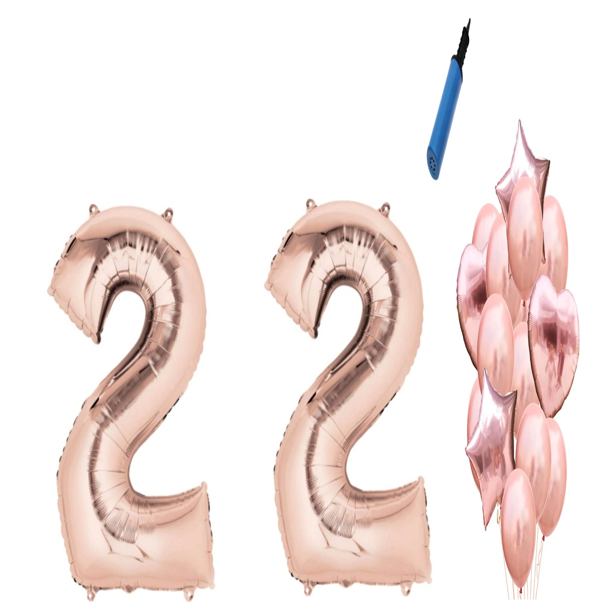 Set 16 baloane aniversare 22 ani, Roz gold
