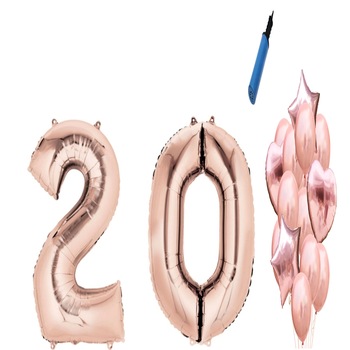 Set 16 baloane aniversare 20 ani, Roz gold Set 16 baloane aniversare 20 ani, Roz gold