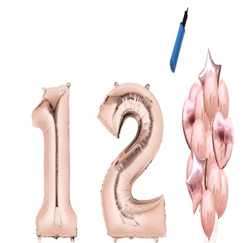 Set 16 baloane aniversare 12 ani , Roz gold Set 16 baloane aniversare 12 ani , Roz gold