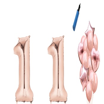 Set 16 baloane aniversare 11 ani , Roz gold Set 16 baloane aniversare 11 ani , Roz gold