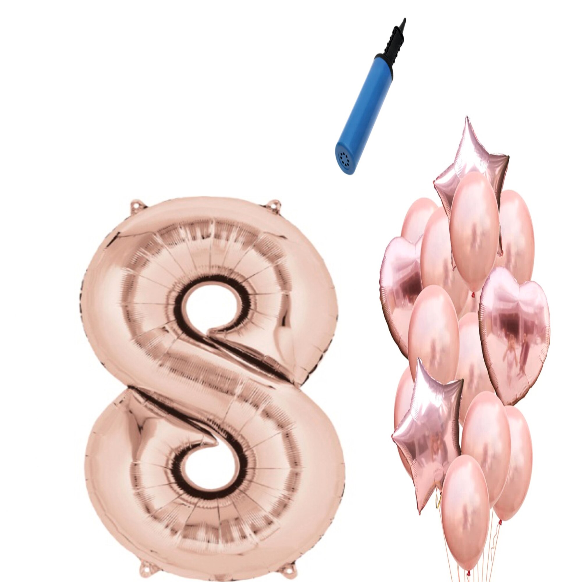 Set 15 baloane aniversare 8 ani , Roz gold