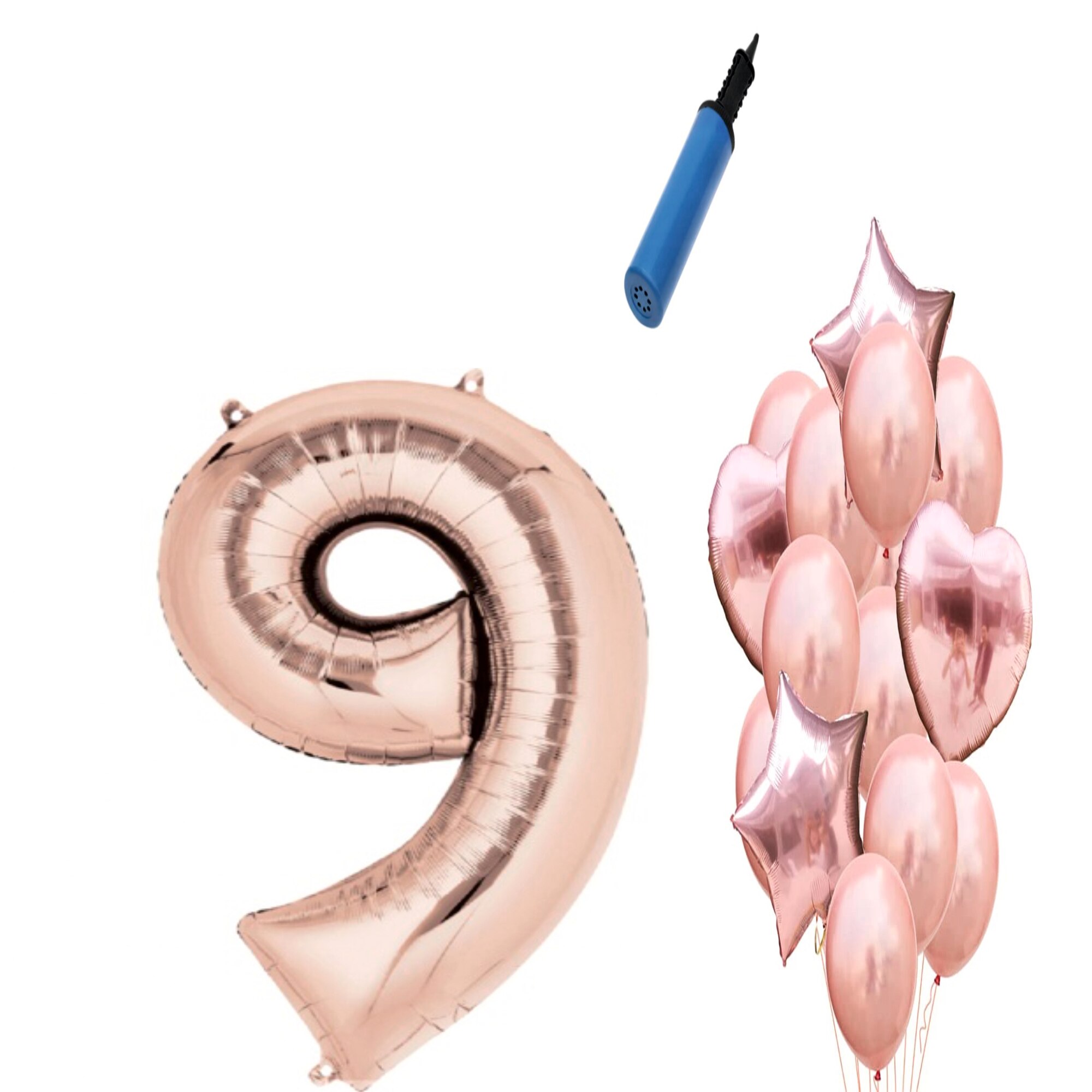 Set 15 baloane aniversare 9 ani , Roz gold