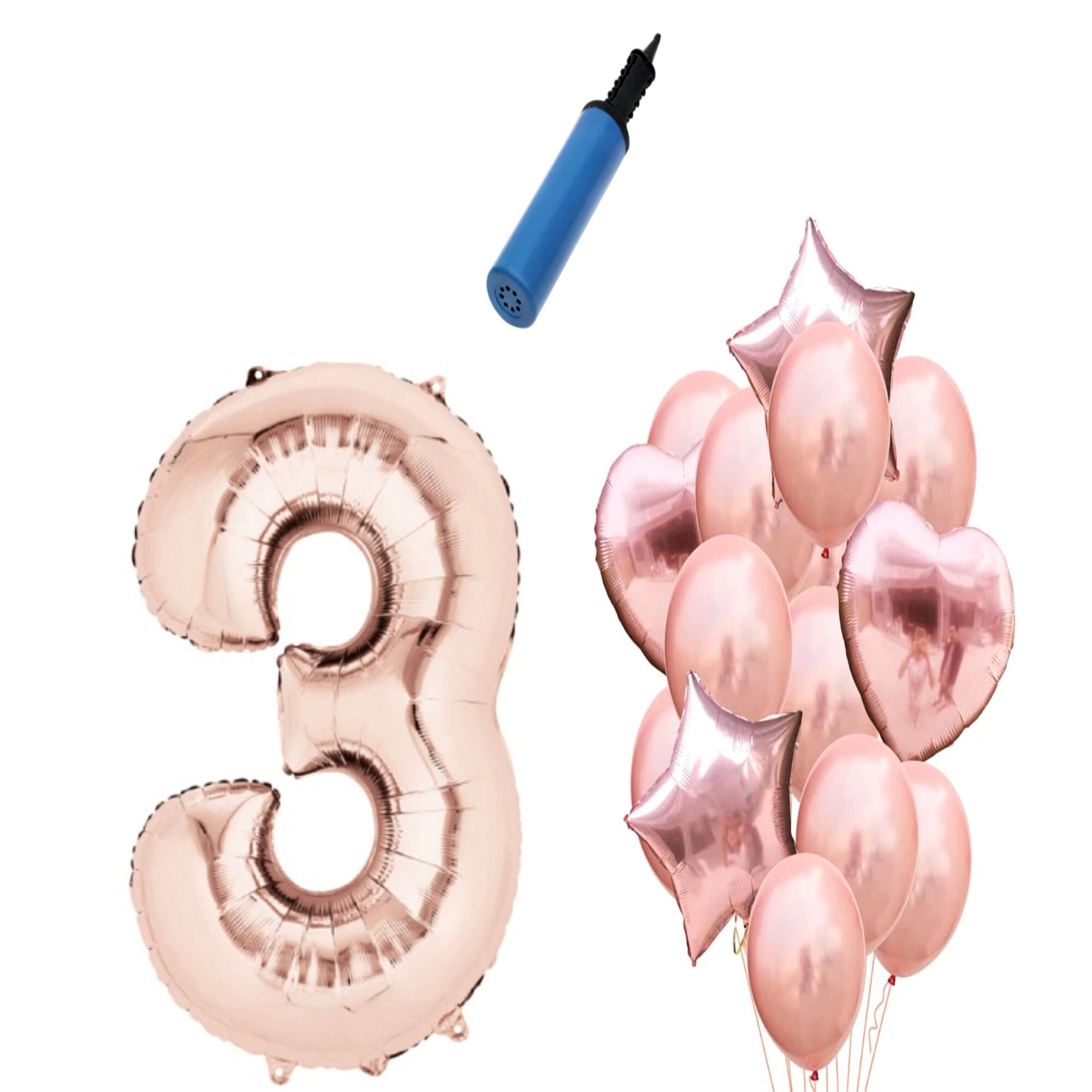 Set 15 baloane aniversare 3 ani , Roz gold