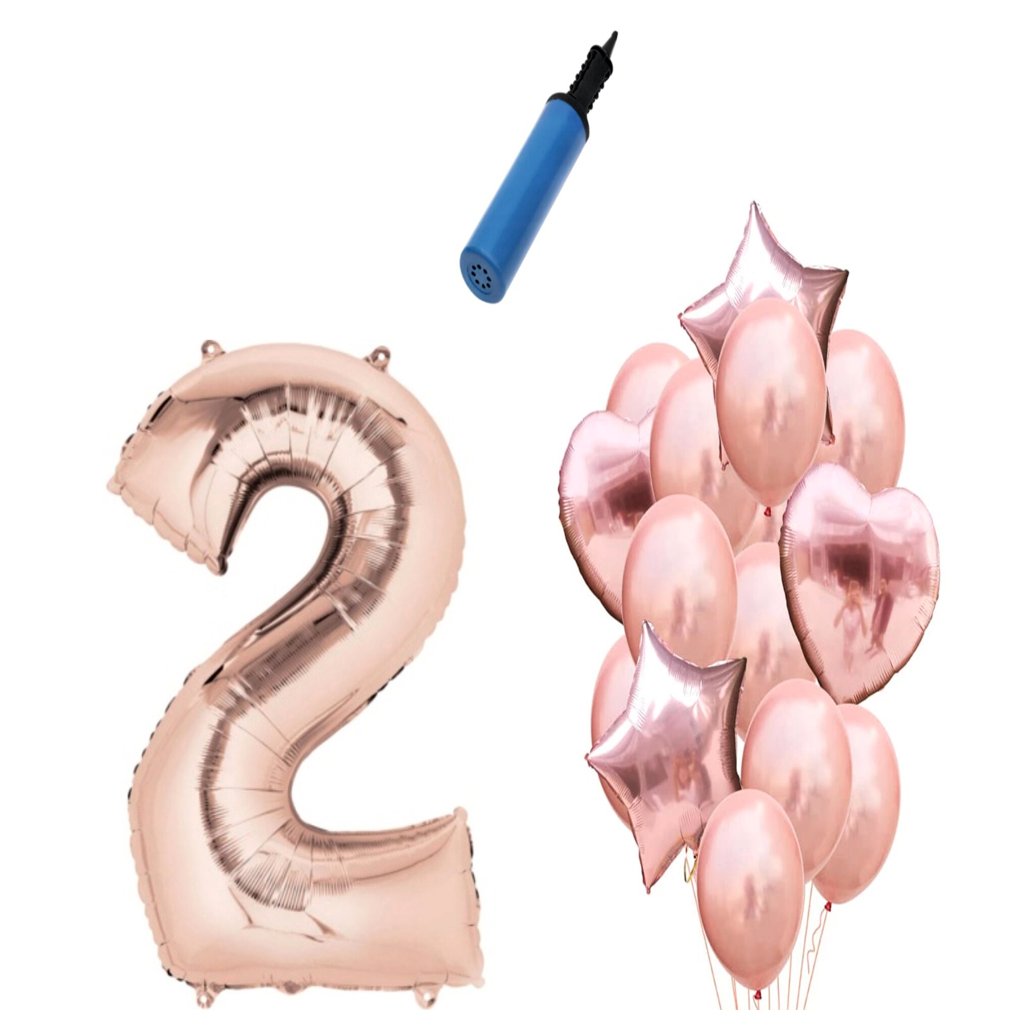 Set 15 baloane aniversare 2 ani , Roz gold