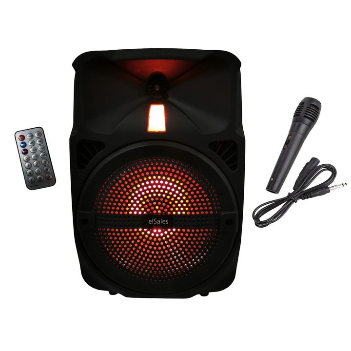 Boxa portabila elSales ELS-Q8 cu Bluetooth , USB , card , telecomanda , microfon , lumina LED , negru