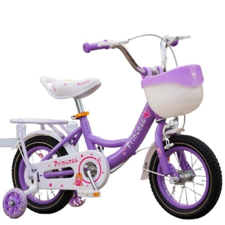 Go Kart Princess mauve 16 инча колело за момичета на възраст между 3-7 години, помощни колела, калници, звънец, багажник и кош за играчки