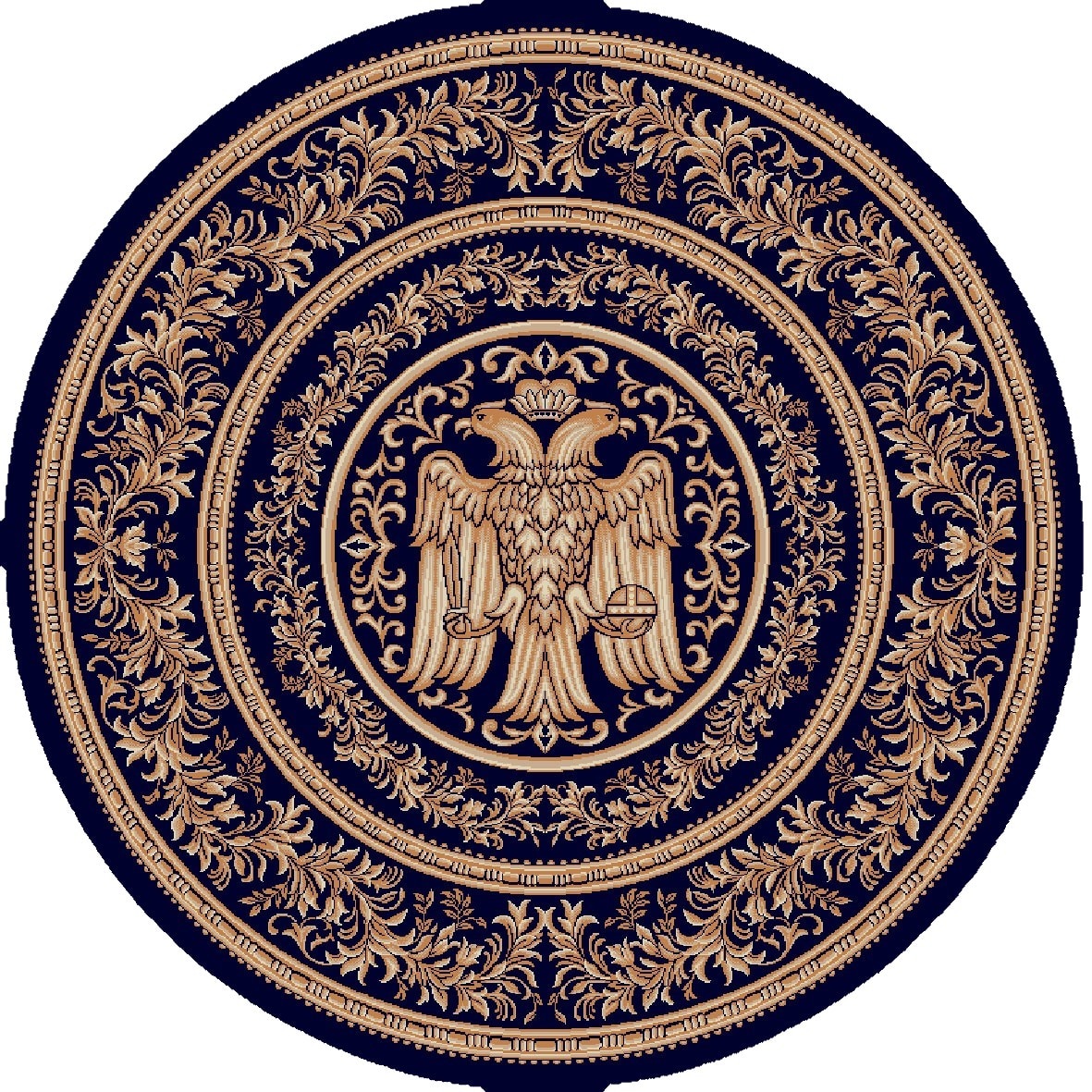 Covor Lotos, Model Bisericesc, 15032, Albastru, Rotund, 150x150 cm, 1800 gr/mp