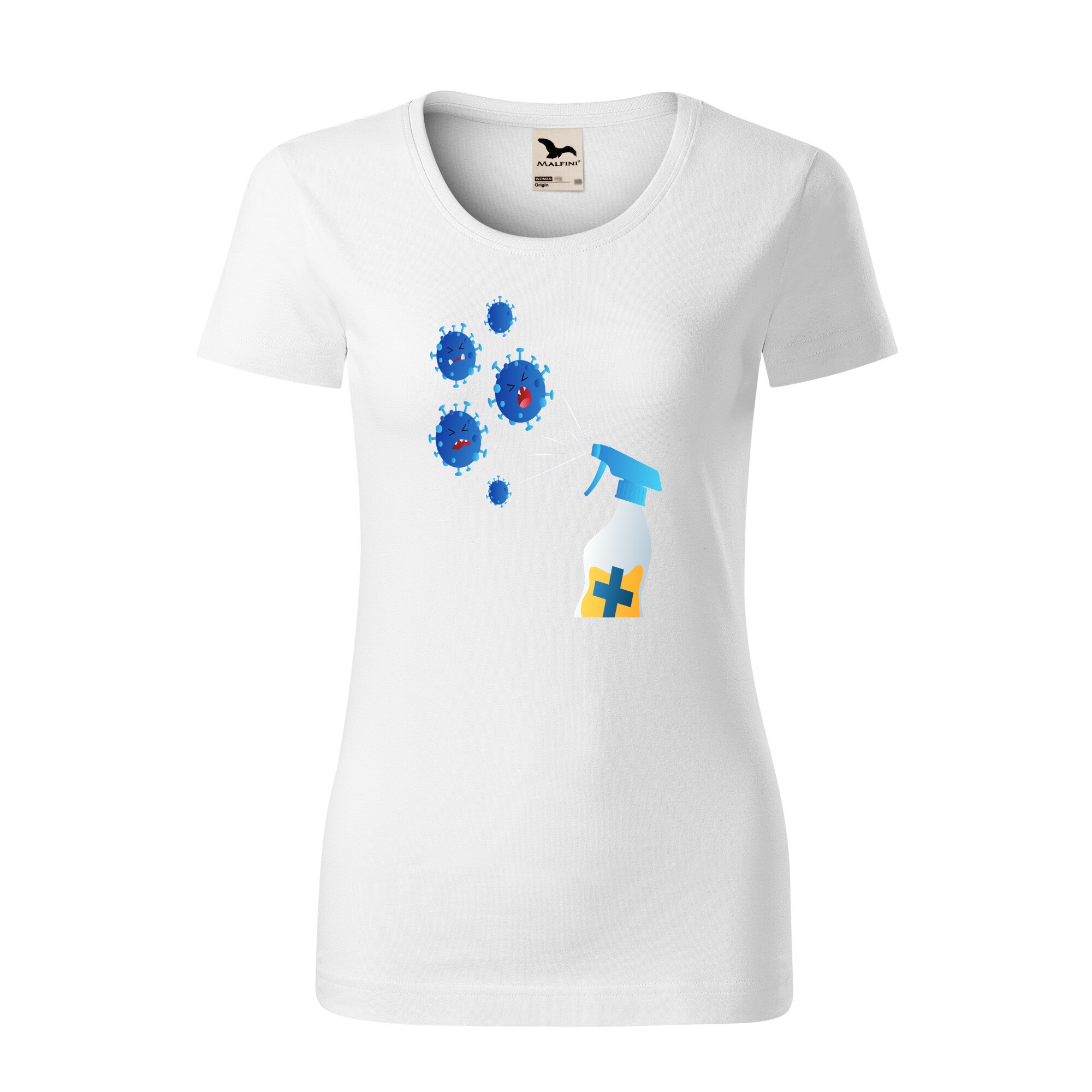 Tricou dama clasic, Malfini, Kill Covid, Alb, S