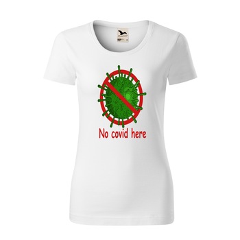Tricou dama clasic, Malfini, No Covid Here, Alb, M Tricou dama clasic, Malfini, No Covid Here, Alb, M