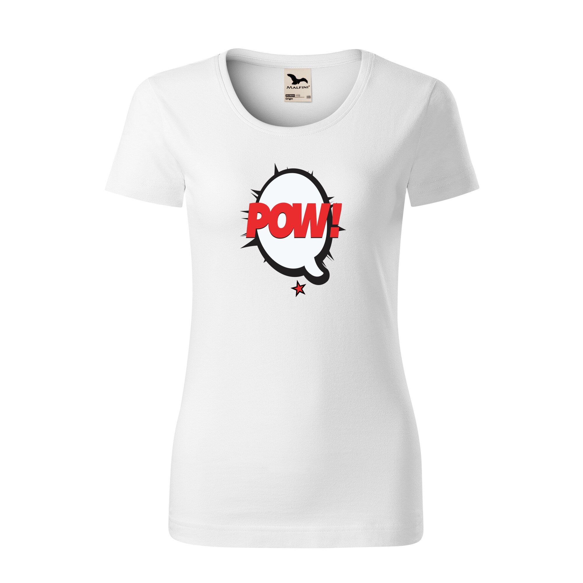 Tricou dama clasic, Malfini, Comic Pow Red, Alb, L