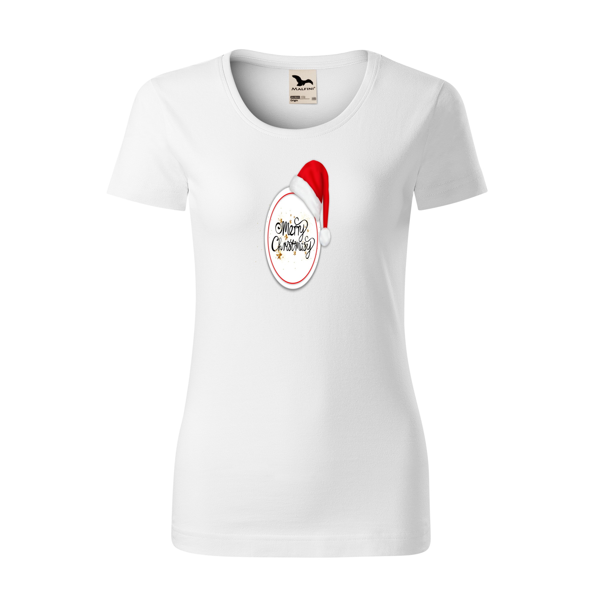 Tricou dama clasic, Malfini, Merry Christmas Circle, Alb, M