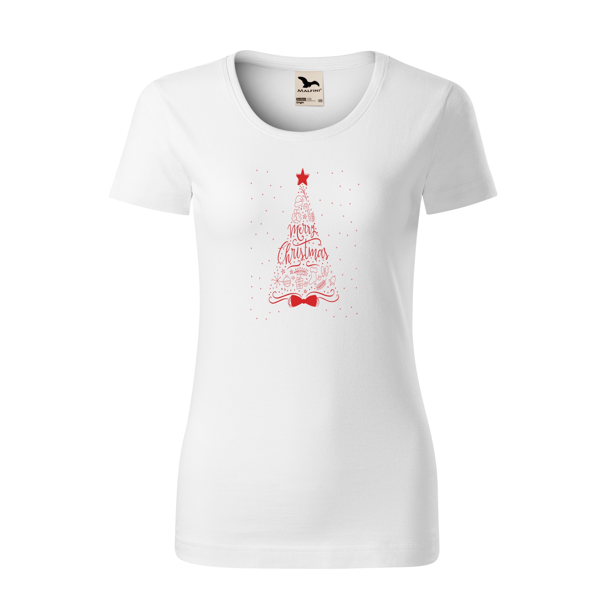 Tricou dama clasic, Malfini, Christmas Tree, Alb, L