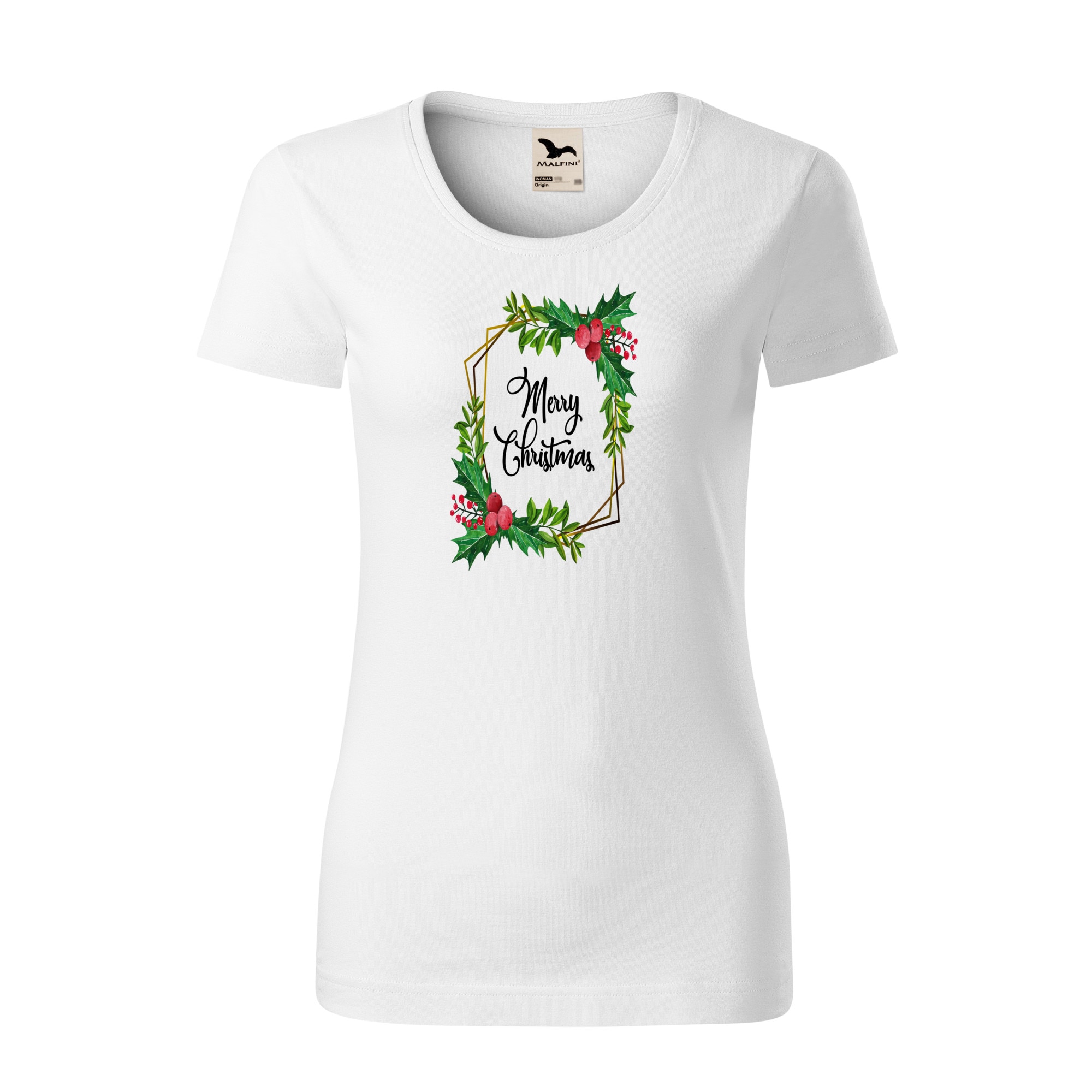 Tricou dama clasic, Malfini, Merry Christmas, Alb, XS