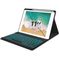 Husa cu Tastatura iPad Apple, Zoopie, pentru iPad Pro 11" 1st Gen 2018 / 2nd Gen 2020, Wireless, Bluetooth, Iluminata LED, Carcasa protectie