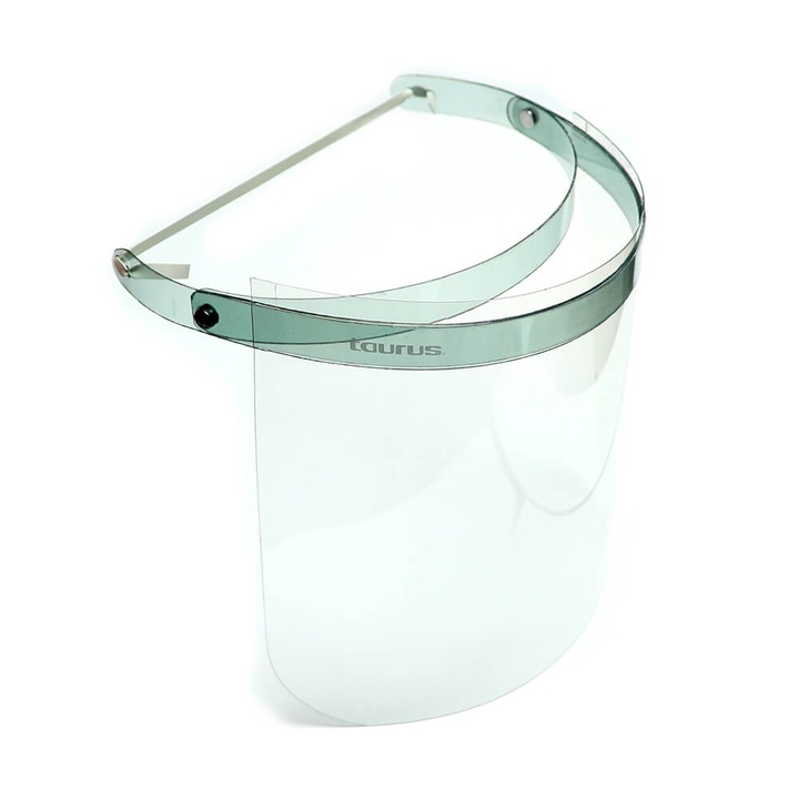 Viziera de Protectie Taurus Real Shield, Ecran Transparent din Policarbonat, Rabatabila, Elastic Ajustabil pentru Fixare Confortabila, Antiaburire si Reutilizabila, Design Usor si Ergonomic