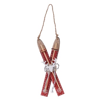 Ornament schiuri rosii de lemn cu agatatoare, 18 cm Ornament schiuri rosii de lemn cu agatatoare, 18 cm